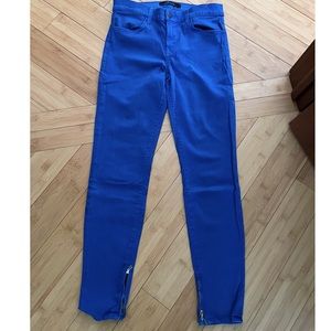 J Brand bright blue skinny pants with ankle zip